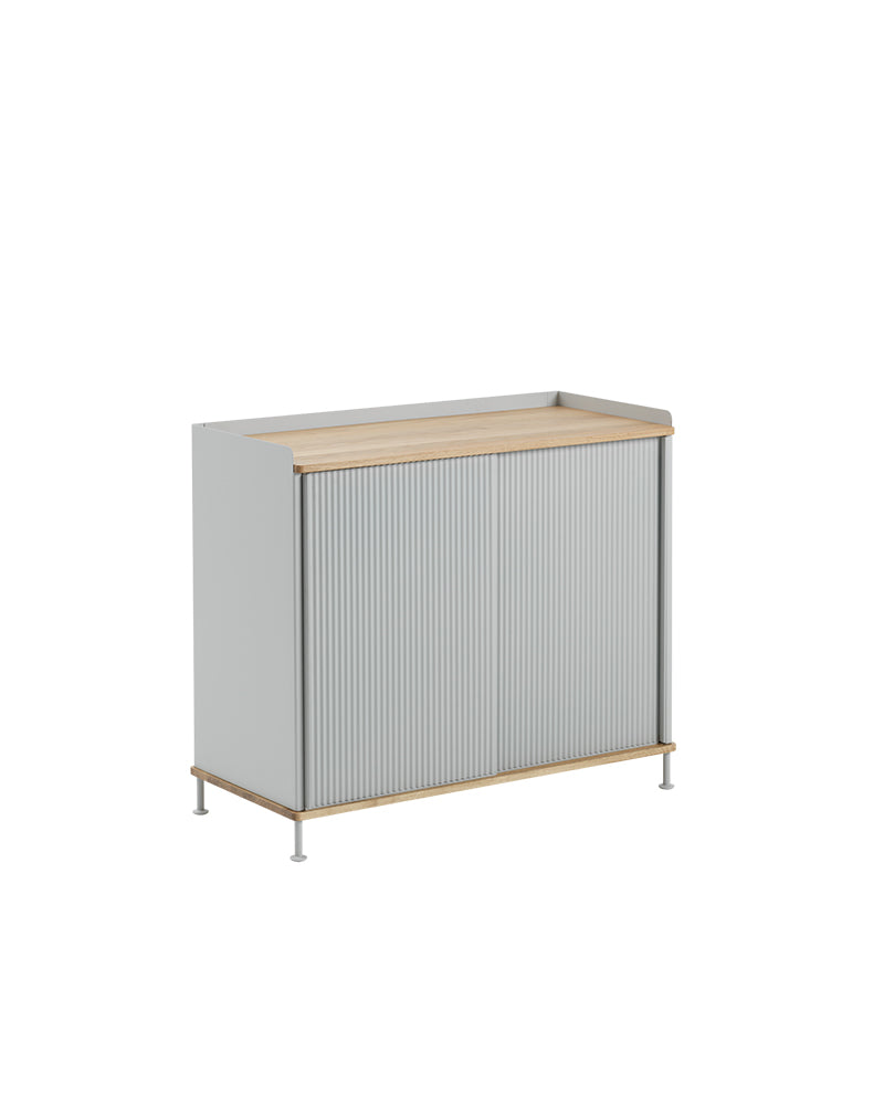 Enfold - Gray sideboard - Ribbed metal - Oak